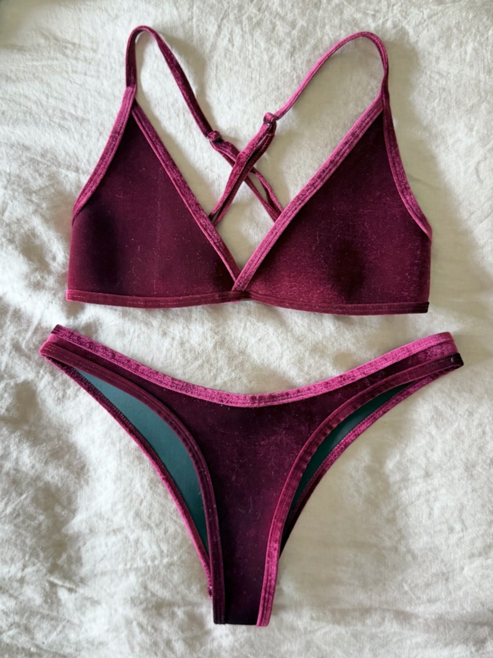 Burgundy Velvet Triangle Bikini Set - HOAKA Swim